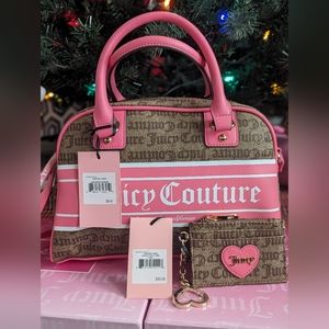 BNWT Juicy Couture Chestnut Chino Bowler Bag And Card Case